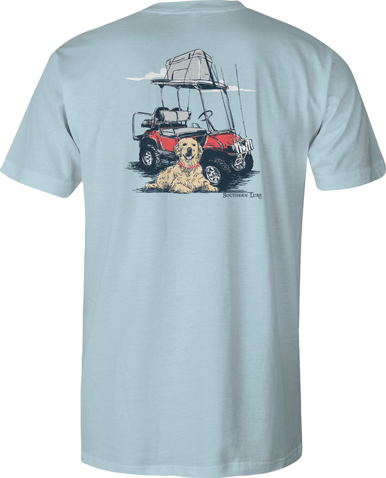 Short Sleeve Cotton Tee - Fishing Cart V2 - Sky Blue