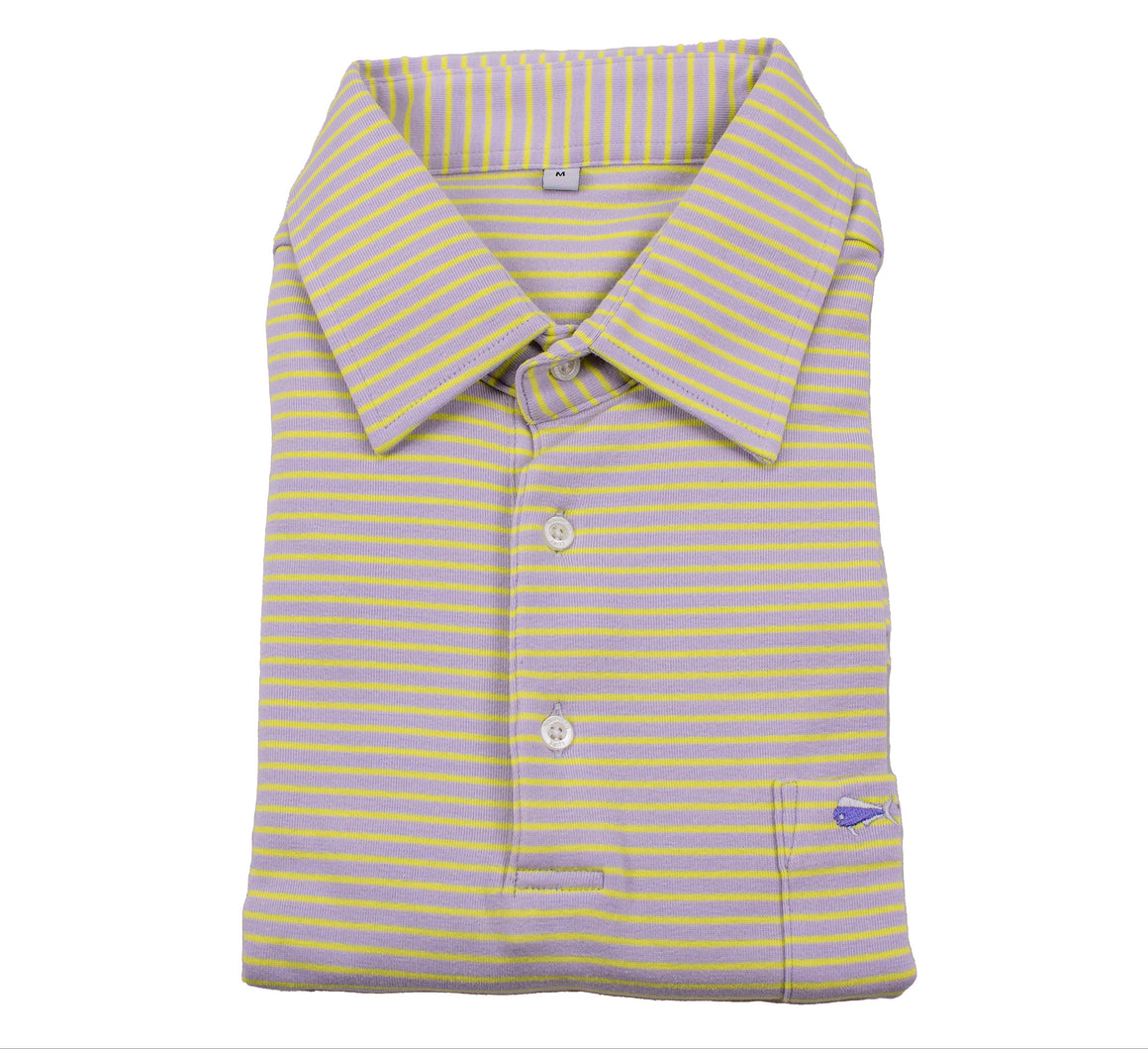 Youth Short Sleeve Cotton Polo Shirt - Lavender Lily Stripe