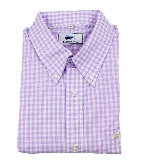 Men's Long Sleeve Sport Shirt - Light Lilac Gingham