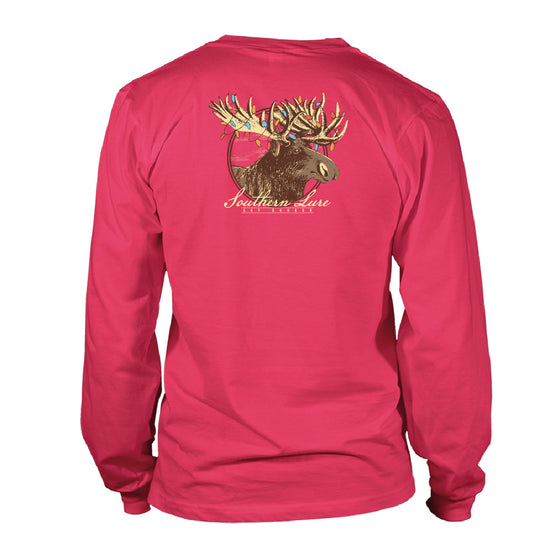 Toddler Long Sleeve Tee - Moose Lights  - Red