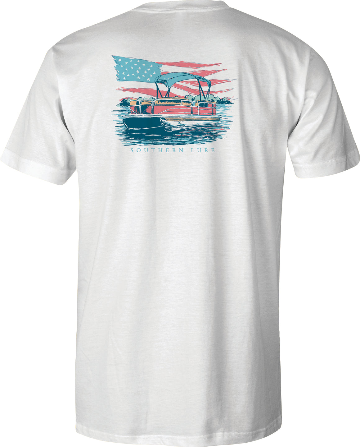 Adult Short Sleeve Tee Patriotic Pontoon - White