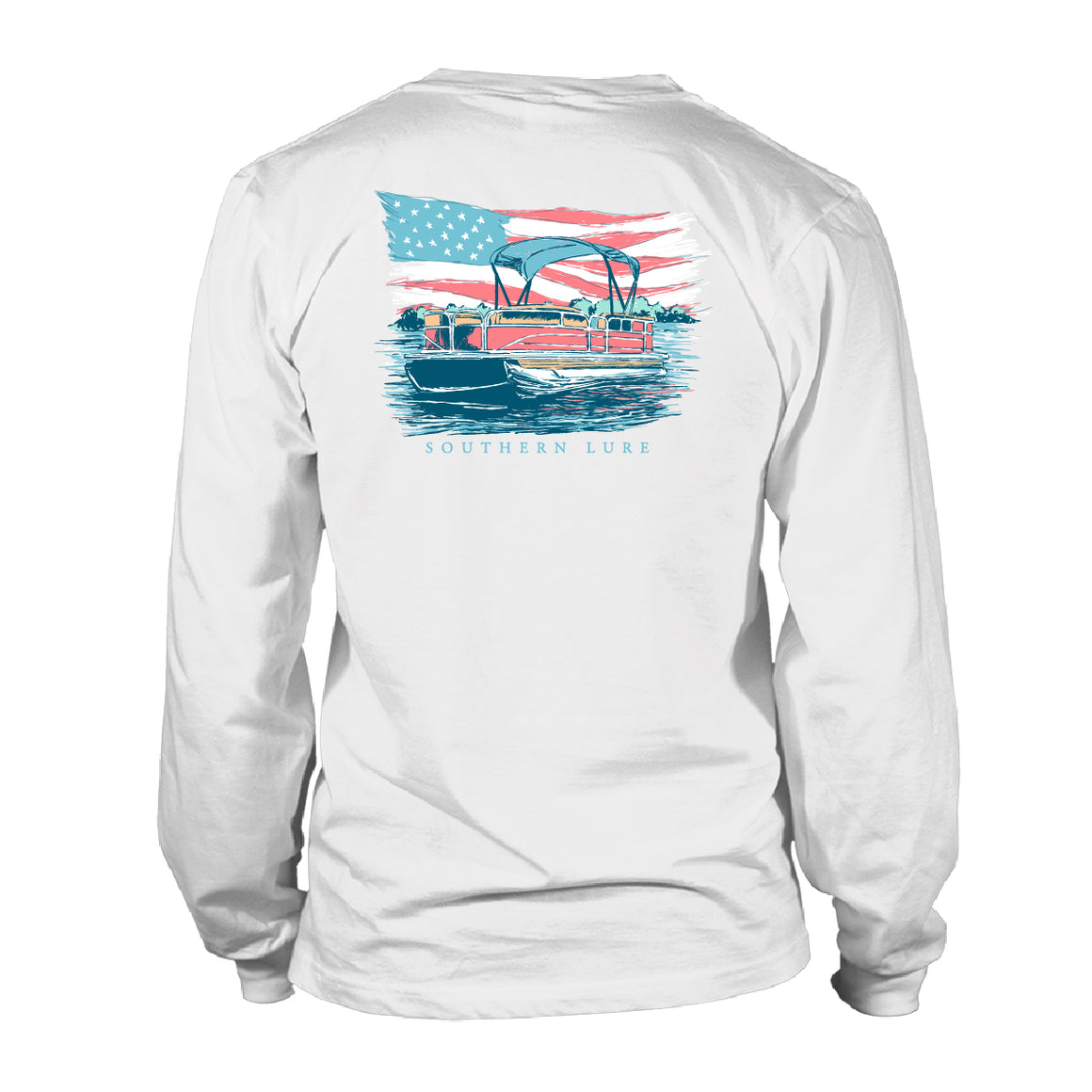 Youth Long Sleeve UV50 Performance Tee Shirt - Patriotic Pontoon - White