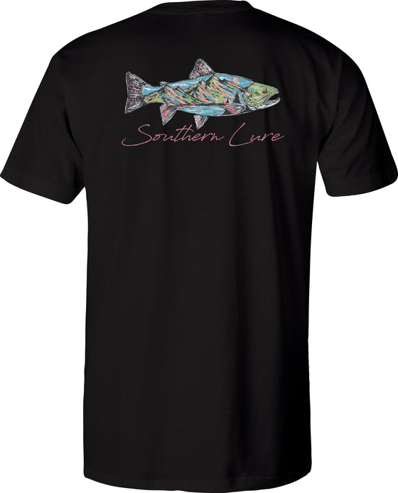 Adult Short Sleeve Tee Trout Scene - Black Wash