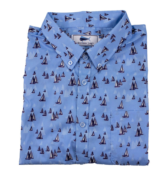 Youth & Toddler Short Sleeve Woven Sport Shirt - Sail Away - Sky Blue