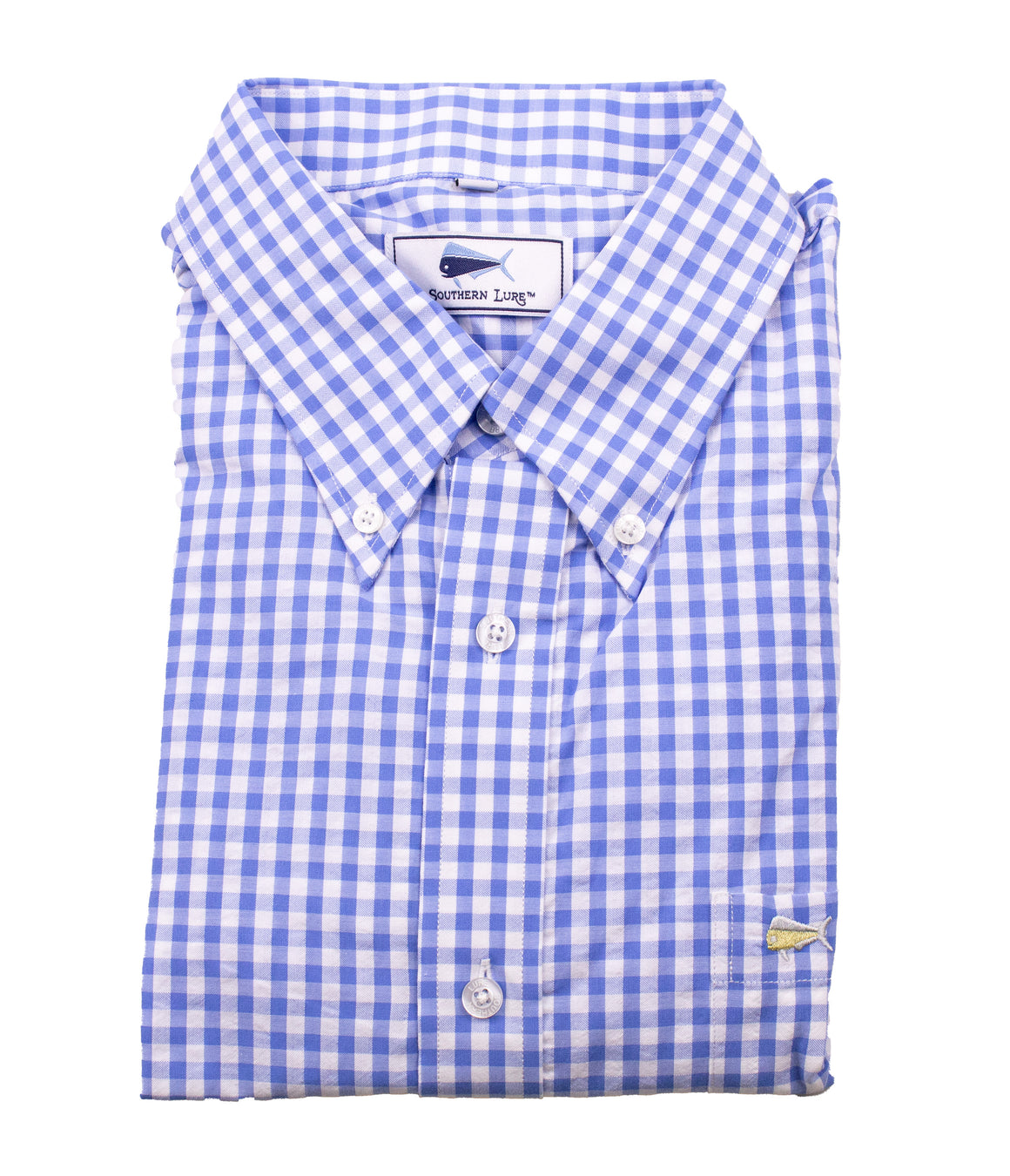 Men's Long Sleeve Sport Shirt - Spring Sky Seersucker Gingham