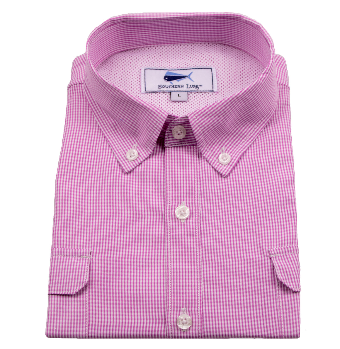 Youth Long Sleeve Fishing Shirt - Coral Pink Gingham